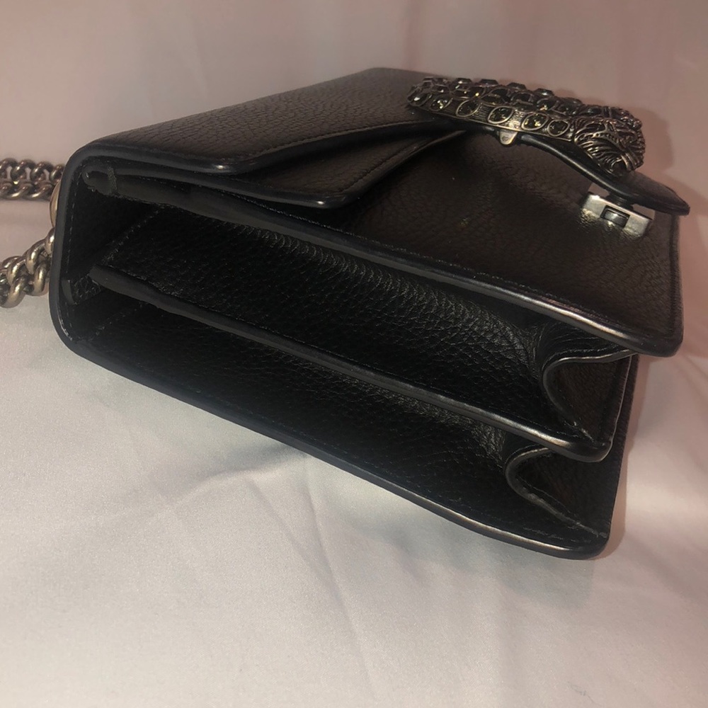 Gucci Dionysus  Black Leather Shoulder Bag Cyrstal Tiger Head Clasp - Picture 5 of 14